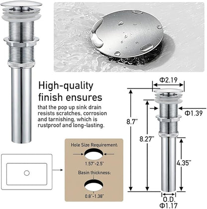 AVSIILE Chrome Vessel Sink Faucet, 1 Hole Single Handle Tall Bathroom Vanity Faucets, Modern Utility Rv Laundry Bath Restroom Mixer Tap with Metal Pop Up Drain and 2 Water Supply Lines