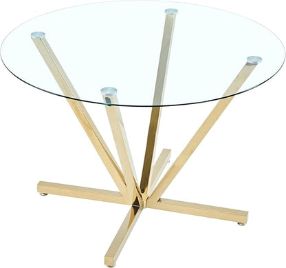 Round Dining Table for 4 6 People, 45.3" Modern Glass Kitchen Table, Circle Gold Dinner Table with 0.32" Thick Tempered Glass Top and Metal Legs, Glass Dining Room Furniture for Kitchen Living Room