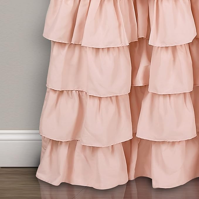 Lush Decor Allison Ruffle Light Filtering Window Curtain Panels Pair 40" W x 95" L Blush - Coquette Curtains for Bedroom - Drapes - Ruffle Curtains Kids