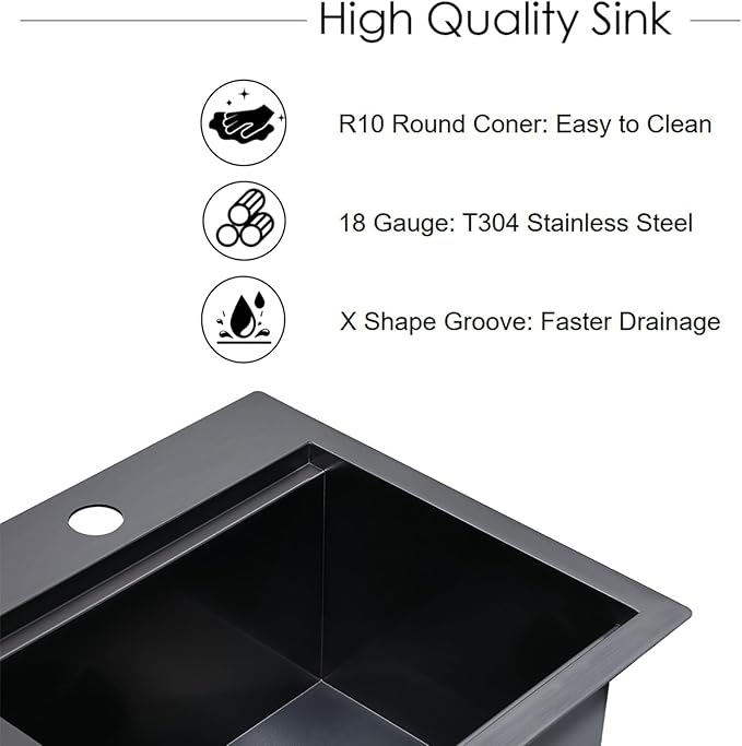 HOTIS 15 X 15 Inch Black Drop in Bar Sink, Black Bar Sink,Topmount RV Small Kitchen Sink, Outdoor Single Bowl Prep Sink with Dish Grid & Drain & Cutting Board