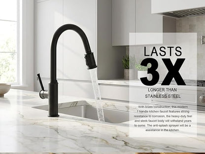 Lava Odoro Curtura Matte Black Kitchen Faucet with Pull-Down Sprayer, Single Handle Kitchen Sink Faucet Black Faucet for Kitchen Sink 1 Hole, Deck Plate Included, 1.8 GPM, KF421-MB
