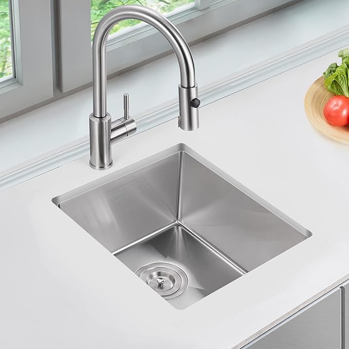 MENATT 15-inch Undermount Kitchen Bar Sinks, 304 Stainless Steel Handmade Bar Sink Undermount, Single Bowl Kitchen Sink Brushed, 15" x 17" x 8"