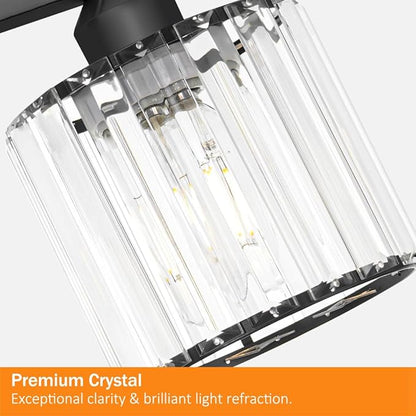 Lxybcce 32" Crystal Island Light for Kitchen Over Table, 4-Light Black Linear Pendant Light for Dining Room, Modern Ceiling Hanging Chandelier with Adjustable Height & Clear Crystal Shades, E26 Base