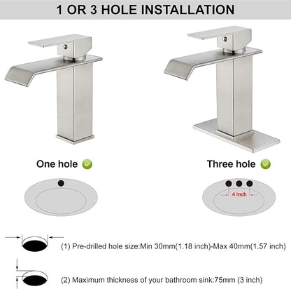 Midanya Waterfall Bathroom Faucets, Single Handle 1 Hole Bathroom Sink Faucet Modern RV Vanity Restroom Lavatory Basin Faucet with Pop Up Drain and Water Supply Lines,Brushed Nickel
