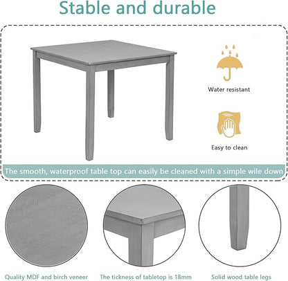 34" Solid Wood Dining Table, Island Table with Square Top, Rustic Dining Tables with Sturdy Frame for Kitchen and Dining Room, Gray
