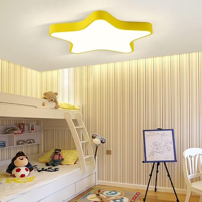 LED Ceiling Light Fixture, Modern Pentagram Recessed Ceiling Lights, 3000K-6000K Dimmable Light, Close to Lighting Flush Mount Living Room Pendant Lamps (Yellow, 12inch)
