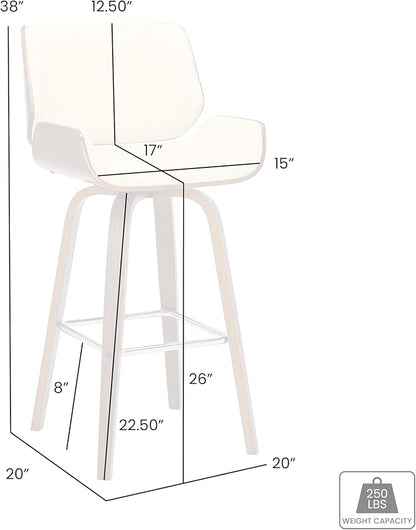 Armen Living Tyler 26" Counter Height Swivel Gray Faux Leather and Black Wood Bar Stool - Set of 2