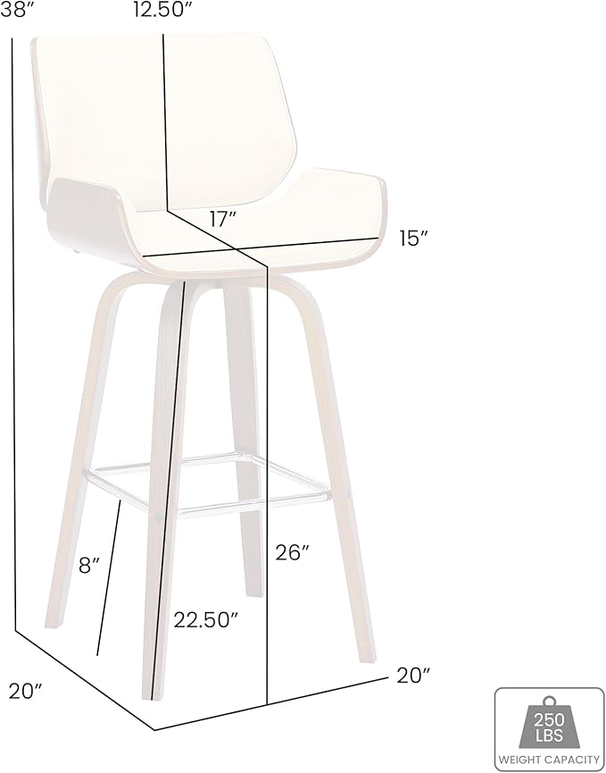 Armen Living Tyler 26" Counter Height Swivel Cream Faux Leather and Walnut Wood Bar Stool - Set of 2