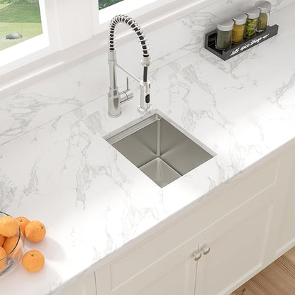 Sarlai 12 Bar Sink Undermount - 12 x 15 Inch Workstation Bar Prep Sink Undermount Single Bowl Tight Radius 16 Gauge Stainless Steel RV Sink Kitchen Sink Basin