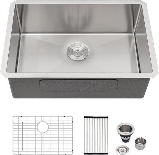 Logmey 28 Inch Undermount Kitchen Sink 28x18 Stainless Steel Sinks SUS304 16 Gauge Single Bowl deep kitchen Sinks Under Counter Handmade Sink 28x18x9