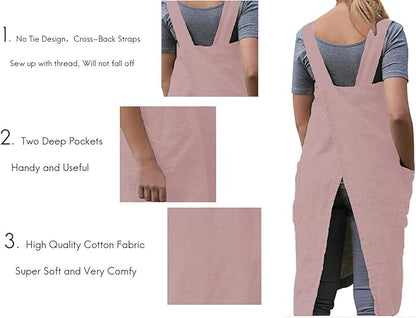 WROLEM Women's Practical Cross Back Pinafore Apron with Large Pockets Home Kitchen,Restaurant,Coffee House,Cooking,Gardening