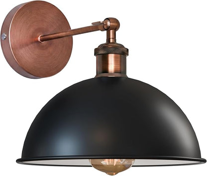 Dome Metal Wall Sconce, 180° Adjustable Industrial Wall Lamp for Bedside, Study, Kitchen, and Living Room Décor. (Black Inner White_)