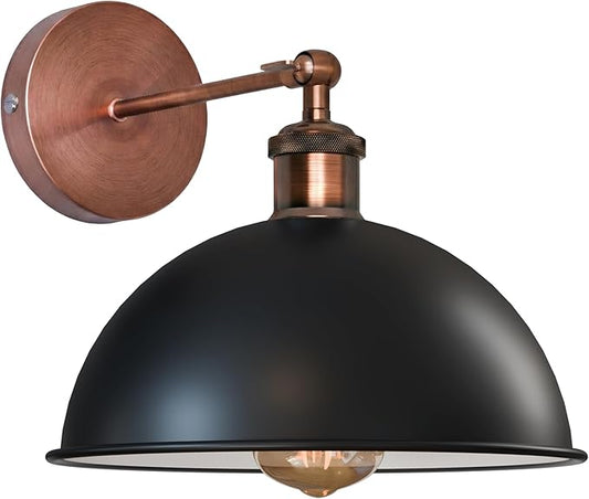 Dome Metal Wall Sconce, 180° Adjustable Industrial Wall Lamp for Bedside, Study, Kitchen, and Living Room Décor. (Black Inner White_)