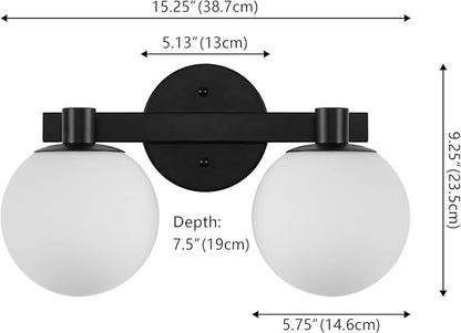 JONATHAN Y 15.25" Black/White Modern Globe LED Vanity Wall Sconce Light, White Frosted Glass Shade, Mid-Century Art Deco Wall Lamp for Bathroom, Kitchen, Hallway (JYL3541B)