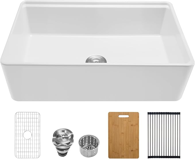 VEVOR 32x20 inch Farmhouse Sink, White Sink Workstation, Fireclay Undermount Basins, Apron Front Single Bowl Basin with Multiple Accessories, Large Capacity Household Dishwasher Sinks for Kitchen