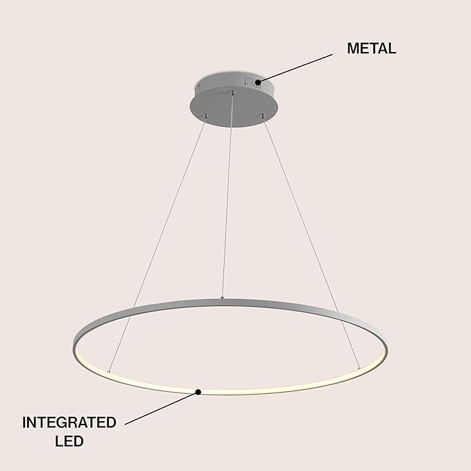JONATHAN Y 35" Gray Modern Integrated LED Pendant Light, Dimmable Round Hoop Chandelier for Kitchen Island, Dining Room, Adjustable Height Metal Hanging Light (JYL7220E)