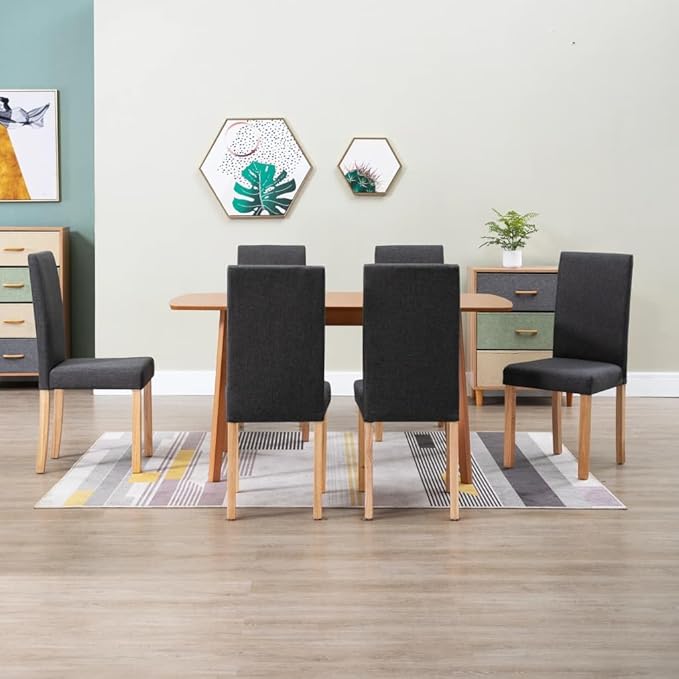 6-Piece Dark Gray Fabric Dining Chairs Set with Rubber Wood Frame, Sturdy Modern Kitchen and Dining Room Chairs, Comfortable Upholstered Seats for Farmhouse, Living Room, Comedor