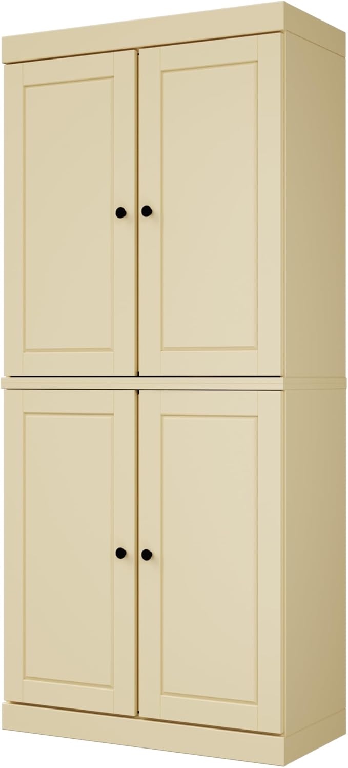 Palace Imports Solid Wood Kitchen Pantry Cabinet - 71.5" H x 32" W Tall Storage Cupboard - Yellow, Adjustable Shelves & 2-Drawer Kit, Freestanding, 100% Renewable Eco-Friendly Wood, Made in Brazil