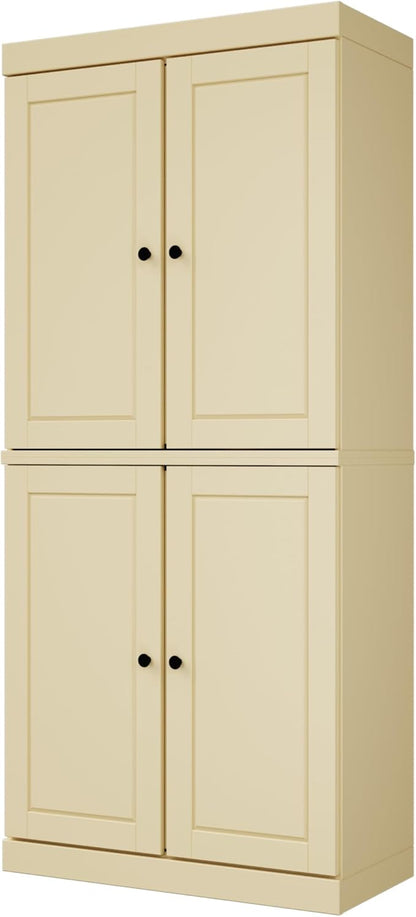 Palace Imports Solid Wood Kitchen Pantry Cabinet - 71.5" H x 32" W Tall Storage Cupboard - Yellow, Adjustable Shelves & 2-Drawer Kit, Freestanding, 100% Renewable Eco-Friendly Wood, Made in Brazil