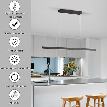 Modern Ceiling Pendant Light,47in LED Black Linear Ceiling Chandelier Light Dining Room,Living Room,Warm & Cool, Neutral Light,Aluminum Island Lighting Hanging Pendant Light for Kitchen