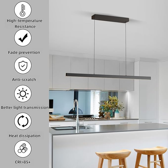 Modern Ceiling Pendant Light,57in LED Black Linear Ceiling Chandelier Light Dining Room,Living Room,Warm & Cool, Neutral Light,Aluminum Island Lighting Hanging Pendant Light for Kitchen