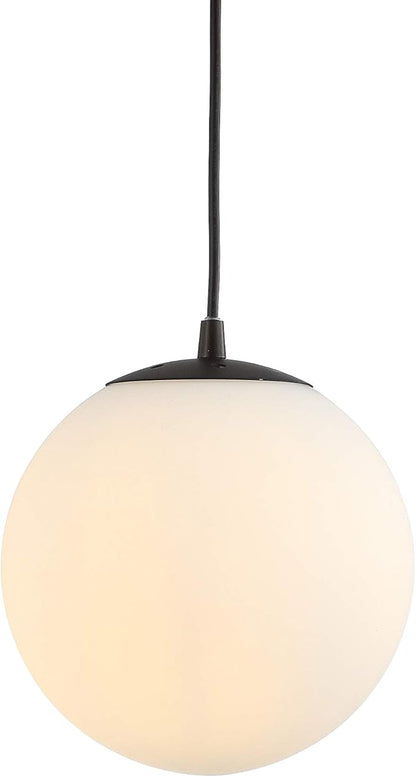 JONATHAN Y 7.75" White/Oil Rubbed Bronze Modern Globe LED Pendant Light, Industrial Hanging Ceiling Lamp for Kitchen Island, White Glass Globe Shade, LED Bulb Included (JYL9528B)