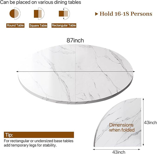 Wood Round Foldable Table Top Only Large Portable Tabletop for Desktop Transformation 47 51 55 59 63 71 inch 4-Fold Folding Round Table Top Extender Space Saving for Family Dinners(White Marble,87")