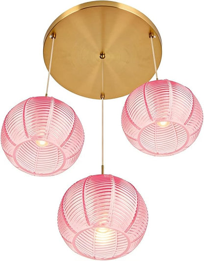 Cluster Chandelier 3-Lights Gold Pink Pendant Light Fixtures Glass Globe Chandeliers Dining Room Classic Glass Ball 8.6" Shade Adjustable Height Mid Century Modern Chandelier