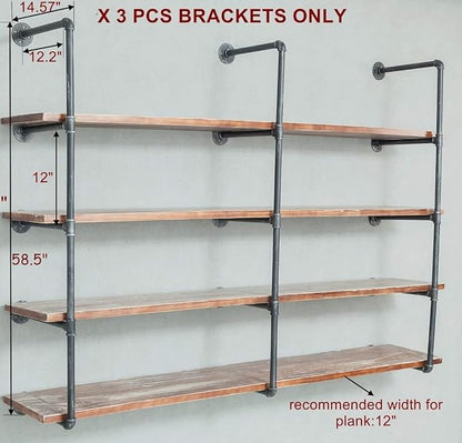 Industrial Wall Mounted Iron Floating Pipe Shelves/Shelving/Racks/Storage/Bookcases/Brackets, DIY Open Bookshelves/Shelving for Kitchen/Office, Retro Black,(5-Tier Shelf Brackets,Not Include Planks)