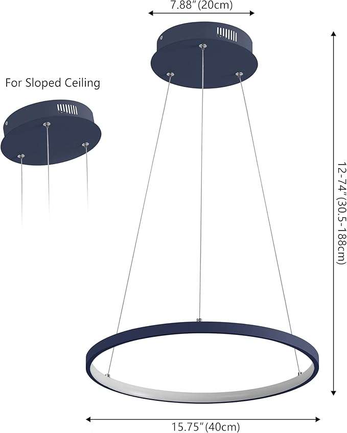 JONATHAN Y 15.75" Navy Modern Integrated LED Pendant Light, Dimmable Round Hoop Chandelier for Kitchen Island, Dining Room, Adjustable Height Metal Hanging Light (JYL7202F)
