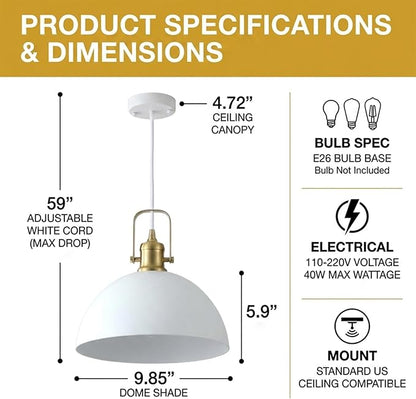 Matte White Pendant Lights Kitchen Island 3 Pack, Modern Farmhouse Hanging Light Fixtures with Gold Interior, Hardwired Metal Ceiling Lighting Over Sink Dining Room