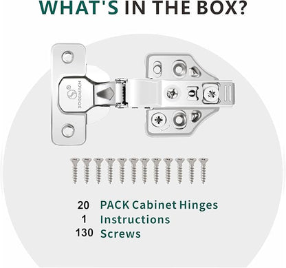 20 Pack Inset Overlay Soft Close Cabinet Hinges 105° Frameless 3 Way Adjustable Soft Close Hinges for Cabinet Doors Kitchen Cabinet Door Hinges with Screws