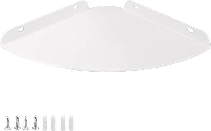 Small Floating Corner Shelves Metal Corner Wall Mounted Shelf Curved Corner Hanging Shelving for Bathroom, Kitchen, Living Room, Office, Bedroom & Dorm (White 2 pcs)
