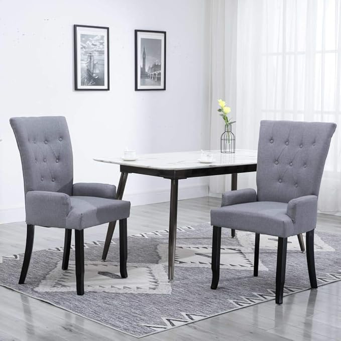 Dining Chairs Set of 2 Light Grey Polyester Solid Oak Legs 21.3"x22"x41.7" Modern Farmhouse Accent Seating for Kitchen Dining Room or Vanity Corner