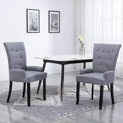 Dining Chairs Set of 2 Light Grey Polyester Solid Oak Legs 21.3"x22"x41.7" Modern Farmhouse Accent Seating for Kitchen Dining Room or Vanity Corner