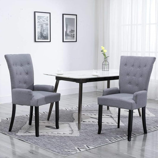 Light Gray Fabric Dining Chairs with Armrests 2 Pcs, Modern Farmhouse Kitchen Chairs Oak Wood Frame Upholstered Seating for Dining Room, Living Room and Home Decor