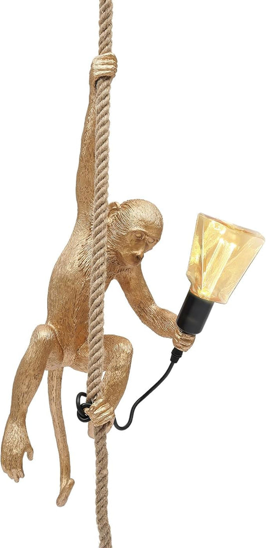 Creative Monkey Hanging Lamp, Monkey Shape Decoration Chandelier, Industrial Retro Edison Ceiling Pendant Light Fixture E26 for Dining Living Room Bedroom Bar Cafe-Gold
