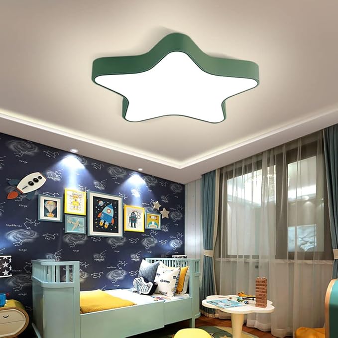 LED Ceiling Light Fixture, Modern Pentagram Recessed Ceiling Lights, 3000K-6000K Dimmable Light, Close to Lighting Flush Mount Living Room Pendant Lamps (Green, 20inch)