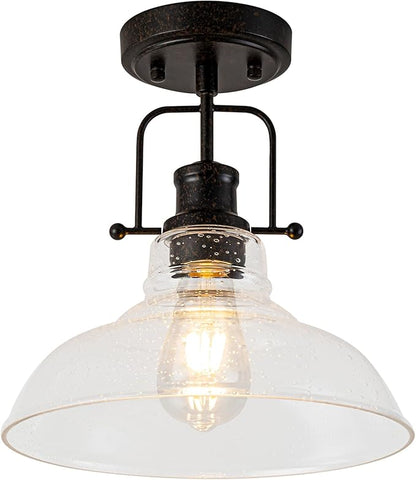 WILON Rustic Farmhouse Ceiling Light, Seeded Glass Ceiling Light, Rust Semi Flush Mount Ceiling Lights, Kitchen Lighting Fixtures Ceiling Lamp for Sink Foyer Entryway Bathroom Laundry Room Hallway