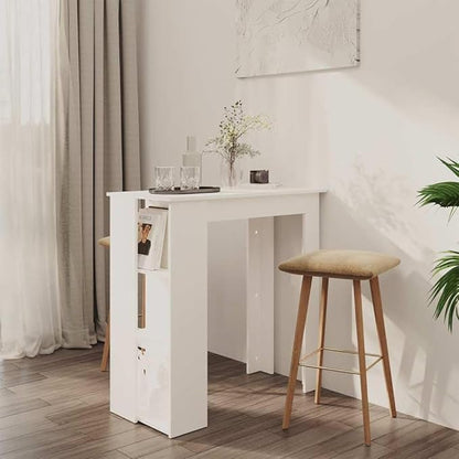 White Bar Table with Storage Shelves, Modern Rectangular Counter Height Pub Table for Kitchen Dining Room, Home Bar Furniture, 40.2 x 19.7 x 40.7 Inches