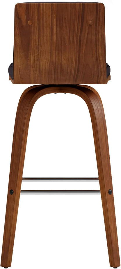 Vienna 26" Swivel Counter Stool in Walnut Wood Finish with Brown Faux Leather - Set of 2
