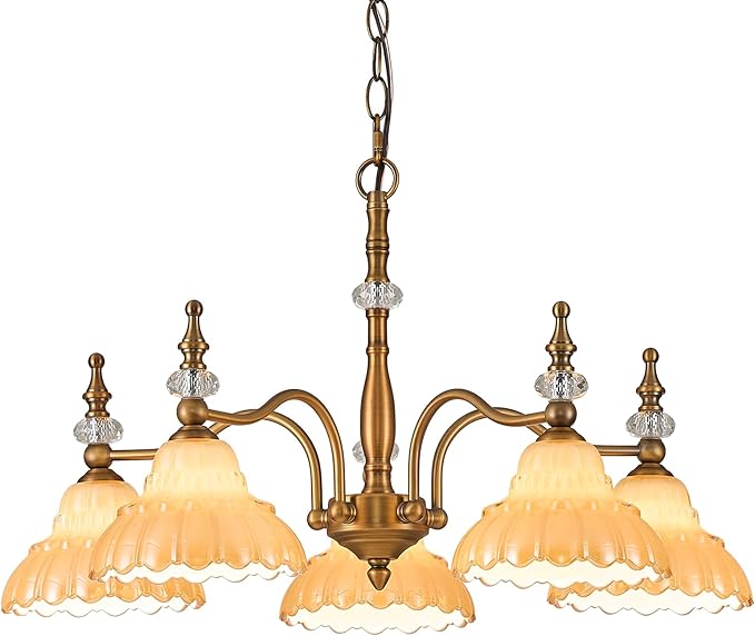 HDDFL Chandelier 5 Lights Chandeliers Lamp Modern Pendant Lighting Fixtures for Dining Room Entryway Living Room Bedrooms Kitchen Brown and Brass