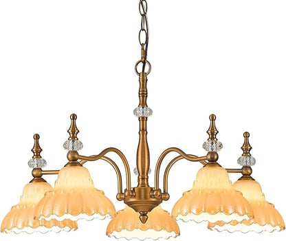 HDDFL Chandelier 5 Lights Chandeliers Lamp Modern Pendant Lighting Fixtures for Dining Room Entryway Living Room Bedrooms Kitchen Brown and Brass