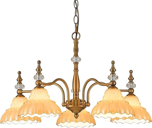 HDDFL Chandelier 5 Lights Chandeliers Lamp Modern Pendant Lighting Fixtures for Dining Room Entryway Living Room Bedrooms Kitchen Brown and Brass