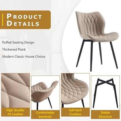 Kidol & Shellder Dining Chairs Set of 2, PU Leather Upholstered Kitchen Chairs with Back Armless, Mid Century Modern Side Chair for Dining Room, Living Room, Lounge, Restaurant, Khaki