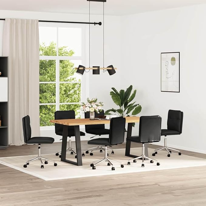 Set of 6 Black Faux Leather Dining Chairs, Modern Accent Seats 16.3" Seat Depth, Matte Finish Plywood & Metal Frame, 242.5 lb Capacity for Kitchen, Dining Room or Living Room