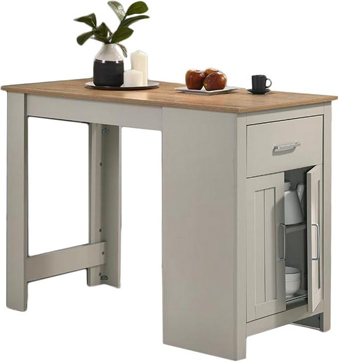 3 Piece Counter Height Kitchen Dining Table Island with Storage, Modern Wood Dining Tables for Small Dining Room Furniture,BrownGray