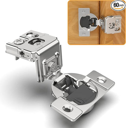 Chibery 60 Pack 1-3/8" Overlay 4D Soft Close Concealed Hinges for Face Frame Door, Adjustable Closing Speed, Smooth Slow Self Close Hinges, Satin Nickel, 105° Open Angle Stainless Steel Cabinet Hinges