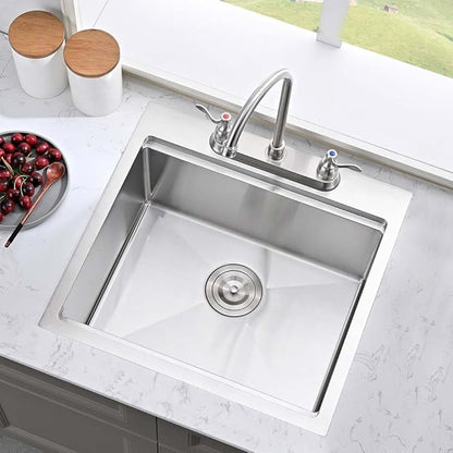 18 inch Drop in Bar Sink Workstation with 3 holes, Wesliv 18"x18" Drop in Utility Sink 16 Gauge Stainless Steel Wet Kitchen Bar Sinks Single Bowl with Cutting Board