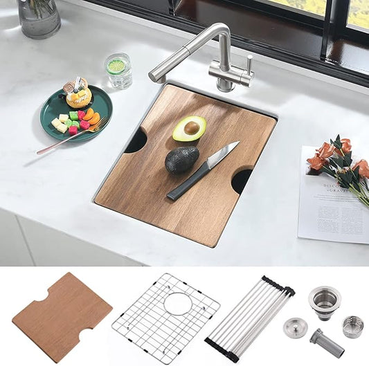 15 Inch Bar Sink Undermount Workstation-iAnomla 15x19 Small Kitchen Sink Undermount Rv Sinks 16 Gauge Stainless Steel Single Bowl Deep Wet Bar Sinks Outdoor Kitchen Basin with Cutting Board